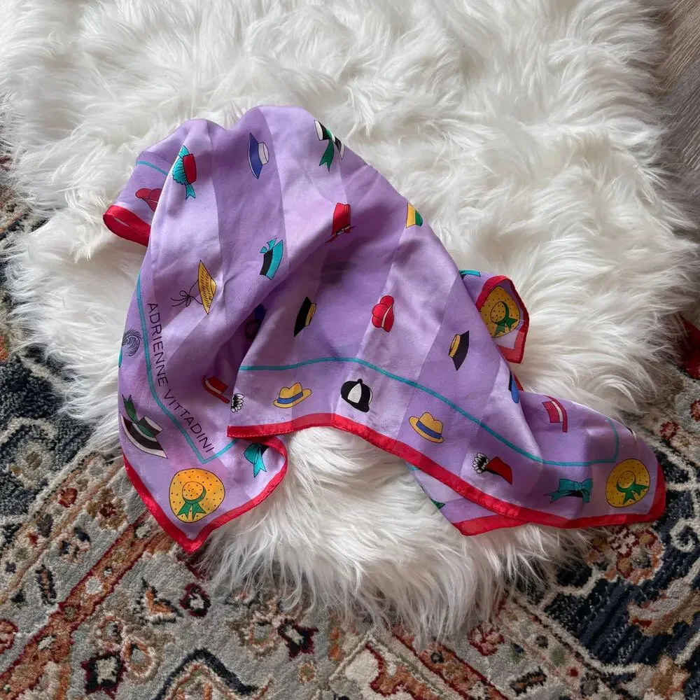 Vintage Silk Scarf with Hat Print - Adrienne Vittadini